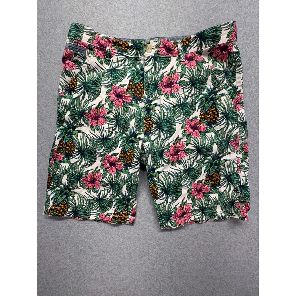 Hudson & Barrow Mens Tropical Pineapple Hibiscus Floral Shorts Size 34 White